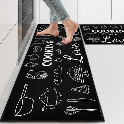 Produktbild von 2er-Set Küchenteppiche 40x120+40x60cm A4, rutschfest/waschbar, Küche/Flur/Wohnzimmer/Schlafzimmer/Badezimmer