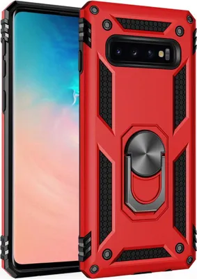 Produktbild von LaimTop Galaxy S10 Hülle, Hybrid Robuste Rüstung Drehbarer Ring Halter Ständer Dual Layer Hard PC + TPU Stoßfest Schutzhülle für Samsung Galaxy S10 Rot
