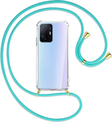 Produktbild von Handykette Backcover-Schutzhülle mit Band (Metall goldfarben) für Xiaomi Mi 11T - türkis