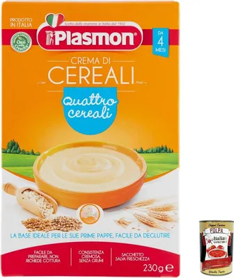 Produktbild von 3x Plasmon Crema di Cereali Quattro Cereali 230g + Italian gourmet polpa 400g