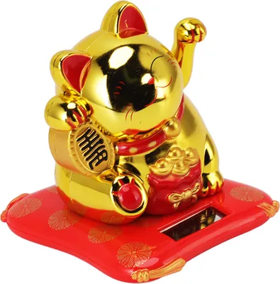 Zdjęcie produktu dla Solar Powered Waving Cat Wealth Welcoming Solar Cute Happy Lucky Cat Fortune Cat Statue Ornament for Home Car Decor Blessing Bag Gold