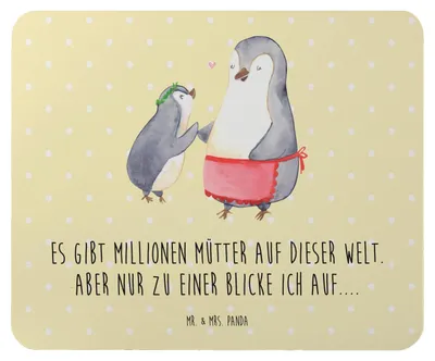 Produktbild von Mr. & Mrs. Panda Mousepad Pinguin mit Kind - Gelb Pastell - Geschenk, Mouse Pad, computer, Familie, Mutter, Mama, laptop, Muttertag, Vorbild, Mauspad, mausteppich