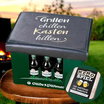 Produktbild von GRILLEN CHILLEN.. - Sitzauflage + Bierdeckel Memospiel - für Bierkiste