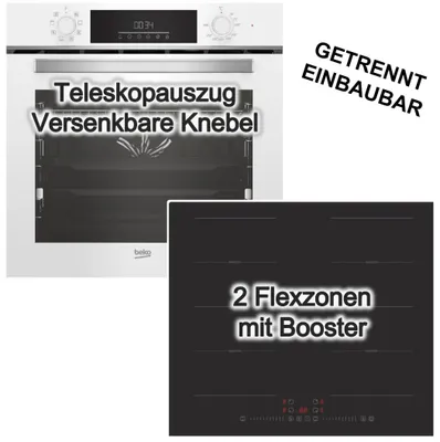 Produktbild von Herdset Beko Backofen weiss Heißluft Teleskopauszug SteamShine + PKM Induktionsfeld Flexzonen Booster