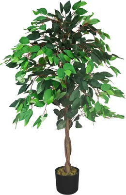 Image de Ficus Benjamina Plante Arbre Artificielle Artificiel Plastique avec Bois Véritable 110cm Domaine Interne Decovego