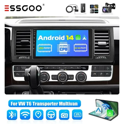 Productafbeelding van Autoradio 9 inch, Android 14, voor VW T6 Transporter Multivan, met Carplay, Android Auto, navigatie (GPS), DAB+, 2 DIN, 64GB opslag, touchscreen, Bluetooth, Wi-Fi, en achteruitrijcamera