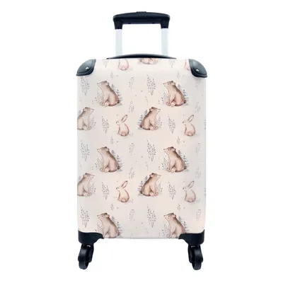 Produktbild von MuchoWow® Koffer Handgepäck Trolley Rollkoffer Kleine Reisekoffer mit 4 Rollen - Winter - Muster - Hase - Bär - Cabin Size < 55x40x23 cm & 55x40x20 cm - Fotokoffer - Kabinenkoffer - Boardgepäck - Reise-Box - Reisekoffer - Reisegepäck - Koffer mit Bild - Trolley für Kinder