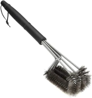Immagine prodotto di Spazzola per barbecue - Detergente per barbecue - Spazzola per la pulizia del barbecue in acciaio inossidabile - 2-in-1: spazzola e raschietto - Manico da 25 cm - Argento