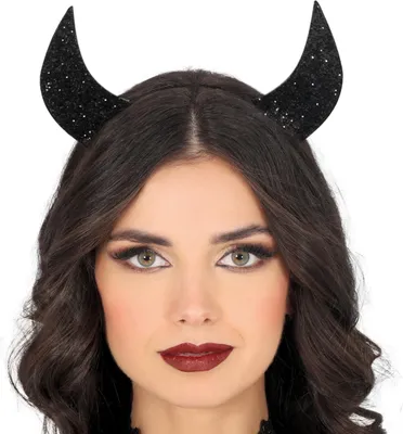 Productafbeelding van Demonische hoorns, glinsterende haarband, Halloween accessoire, duivel kostuum, carnaval, kleur: zwart
