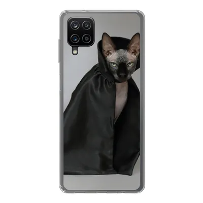 Produktbild von MuchoWow® Handyhülle Schutzhülle Hülle für Samsung Galaxy A12 Katze - Umhang - Schwarz Silikon Softcase Handy Hülle - Bild