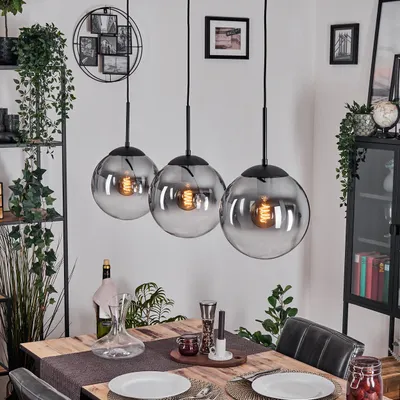 Produktbild von Fossobiubo Hängelampe aus Metall/Glas in Schwarz/Rauchfarben/Klar