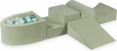 Produktbild von Schaumstoff-Spielset mit Hügel und Mikro-Bällepool – Velvet Soft Lightmint + 100 Bällebadbälle / Helles Mintgrün, Meerjungfraueneffekt, Metallic-Türkis