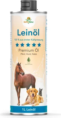Produktbild von Leinöl Hunde, Pferde und Katzen 1 L - Barföl Nativ mit Omega 3 & 6 Fettsäuren - Leinöl Pferde, Hunde & Katzen natürlicher Futterzusatz zum Barfen - 1000ml Leinsamenöl Kaltgepresst in recyclebarer Dose
