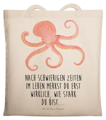 Produktbild von Mr. & Mrs. Panda Tote Bag Tintenfisch - Transparent - Geschenk, Lustige Sprüche, Schultasche, Uni Tasche, Wasser, Jutebeutel, Laptoptasche, Krake, Ozean, Meerestier, Meer