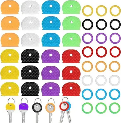 Productafbeelding van 48 stuks - Universele sleutelringen - Beschermhoezen - Siliconen beschermhoezen - Sleutelbeschermers - In diverse kleuren
