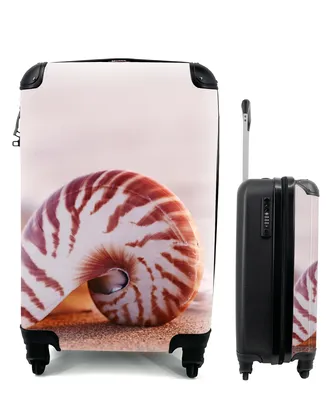 Produktbild von MuchoWow® Koffer Handgepäck Trolley Rollkoffer Kleine Reisekoffer mit 4 Rollen - Muschel - Strand - Meer - Sand - Cabin Size < 55x40x23 cm & 55x40x20 cm - Fotokoffer - Kabinenkoffer - Boardgepäck - Reise-Box - Reisekoffer - Reisegepäck - Koffer mit Bild - Trolley für Kinder
