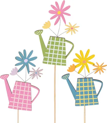 Produktbild von Dekorative Gartenstecker mit Gießkannenmotiv für Blumentöpfe und Balkon, 12 Stück