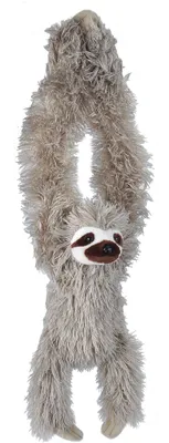 A plush toy sloth hanging.
