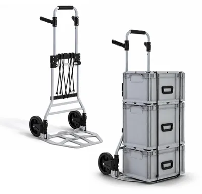 Produktbild von Klappbare Profi-Alu-Sackkarre ELEPHANT | Traglast 150kg | HxBxT 112x49x52cm | Aluminiumrahmen, ergonomische Griffe, pannensichere Vollgummibereifung | Silber | Transportkarre Staplerkarre