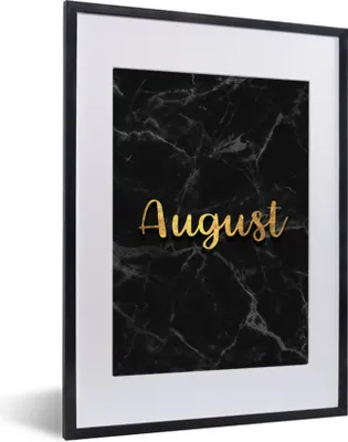 Produktbild von MuchoWow® Gerahmtes Poster Kalender - August - Gold - Marmor 30x40 cm - Poster mit Schwarzem Bilderrahmen Wandposter Rahmen Foto Bilder - Wandposter Schlafzimmer