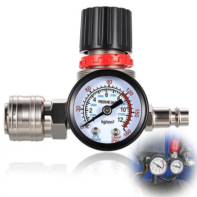 Obrázek produktu pro Regulátor tlaku pro vzduchový kompresor, 1/4 palce, 175 PSI, s manometrem, 4 otvory