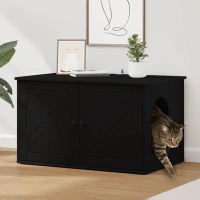 Produktbild von "Schlussverkauf" Katzenhaus moderne - Max. Gewicht: 60 kg - Schwarz 85x55x50,5 cm Holzwerkstoff  C15734