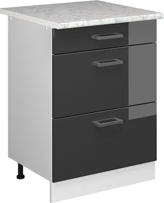 Produktbild von Küchenunterschrank Vicco R-Line Anthrazit Hochglanz 60 cm mit Schubladen, AP Marmor, Model 37719