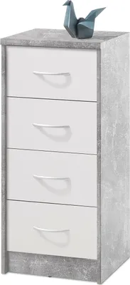 Produktbild von Kommode Hochkommode Anrichte Standschrank Schubladenkommode Schrank "Olli IX" Beton / Weiß