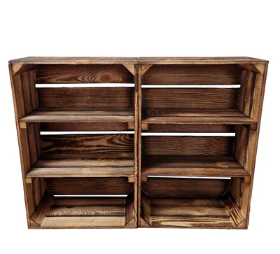 Produktbild von 2er Holzkisten mit 2 Böden, 60x40x20 cm, zur Aufbewahrung, Farbe Geflammte