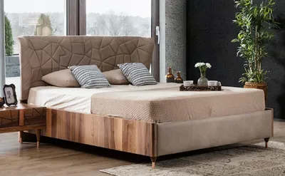 Produktbild von Casa Padrino Luxus Doppelbett Grau / Braun / Kupfer 193 x 225 x H. 115 cm - Massivholz Bett - Schlafzimmer Möbel - Hotel Möbel - Luxus Möbel - Luxus Einrichtung