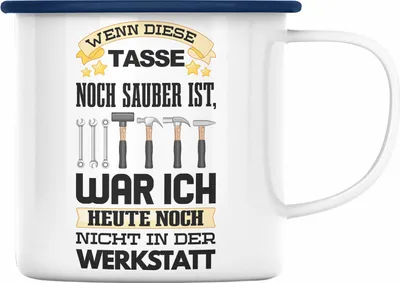 Produktbild von Trendation - Werkstatt Emaille Tasse KFZ Mechaniker Mechatroniker Geschenkidee (Blau)