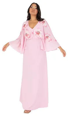 Produktbild von Maya Deluxe Damen Maxikleid, Damenkleid mit V-Ausschnitt, langer Wickelärmel, Blumenmuster, Paillettenbesatz