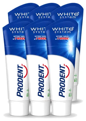 Obrázek produktu pro 6 kusů zubní pasty Prodent White System – přirozeně bělící – 75 ml – výhodná balení