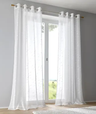 Produktbild von Seabird Vorhang weiß transparent. Durchscheinende Gardine Ösen Silber. Design Vogel Möwe, Ausbrenner pflegeleicht. Breite 135 cm x Höhe 245 cm 1 STK