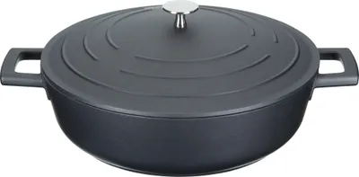Produktbild von MasterClass Pfanne mit Deckel, antihaftbeschichtete Auflaufform aus Aluminiumguss, Pfanne Induktion, Flacher Kochtopf, Induktionskochfeld, 4 L, Schwarz, Gusseisen, 28 x 38 x 16 cm
