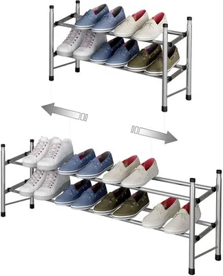 Image de Étagère à chaussures à 2 niveaux, empilable, 62-114 x 22 x 35 cm, gris argenté