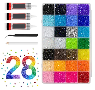 Strassteine 3 mm, 30.000 Stück, 28 Farben, Bastelset