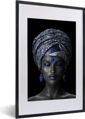 Produktbild von MuchoWow® MuchoWow® Gerahmtes Poster Frau - Kopftuch - Blau 40x60 cm - Poster mit zchwarzem Bilderrahmen - Poster in Rahmen