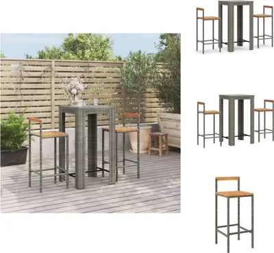 Produktbild von vidaXL 3-tlg. Gartenbar-Set Grau Poly Rattan & Massivholz Akazie -  Gartenmöbel-Sets