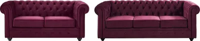 Produktbild von 3-Sitzer und 2-Sitzer Sofas aus bordeauxfarbenem Velours - CHESTERFIELD