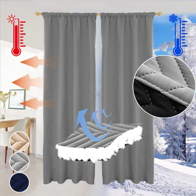 Produktbild von Vorhang Thermo Kälteschutz Wärmeschutzvorhang Winter Dicke Gardine Gegen Kälte und Hitze Wohnzimmer Schlafzimmer, 140x175cm, Grau, 1 Stück