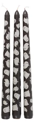 Produktbild von Schwarze Spitzkerzen mit Geister Motiv 3er Set