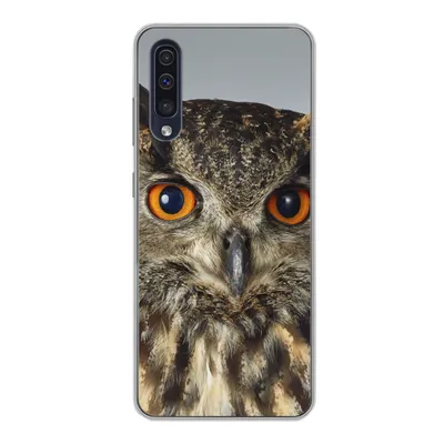 Produktbild von MuchoWow® Handyhülle Schutzhülle Hülle für Samsung Galaxy A30s Braune Eule mit hellblauem Hintergrund Silikon Softcase Handy Hülle - Karteninhaber