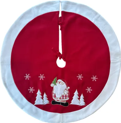Obrázok produktu pre Luxusná okrúhla sukňa na vianočný stromček - koberec na vianočný stromček - 3D Father Christmas - deka na stromček - červená/biela - 90 x 90 cm