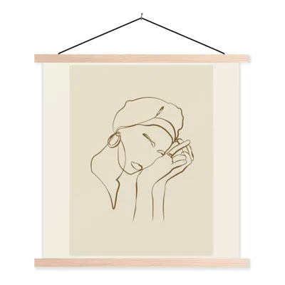 Produktbild von MuchoWow® Textilposter Frau - Linienkunst - Zitate - Text 40x40 cm mit holzfarbenen Rahmen - Posterleiste
