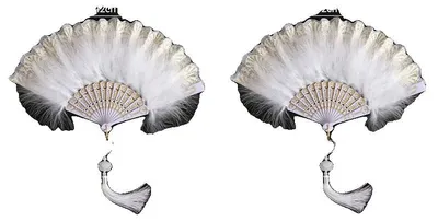 Image de Éventails, en bambou et plumes, design élégant, lot de 2