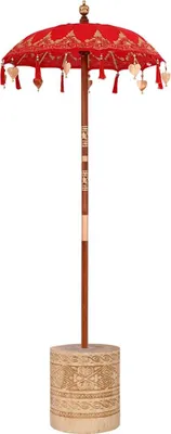 Image de Parasol avec pied rouge et marron 250 cm coton et bois