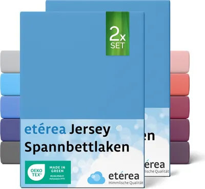 Produktbild von 2er Set Jersey Spannbettlaken Hellblau 60x120 cm - 70x140 cm - ETÉREA Jersey Spannbetttuch Bettlaken aus 100% Baumwolle - Größe 60x120 cm - 70x140 cm - Farbe Hellblau