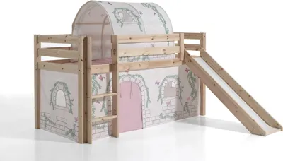 Produktbild von Spielbett Pino inkl. Rutsche mit Textilset Vorhang und Tunnel "Birdy"