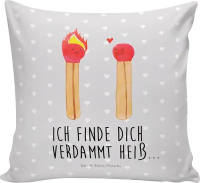 Produktbild von Mr. & Mrs. Panda Sofa Kissen Streichhölzer - Grau Pastell - Geschenk, kuschelkissen 40x40, 40 x 40, Liebesbeweis, Liebesgeschenk, Freundin, Polster, Deko